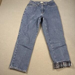 VTG LL Bean Flannel Lined Jeans Womens 12 Pet Original Fit Relaxed Plaid 299644